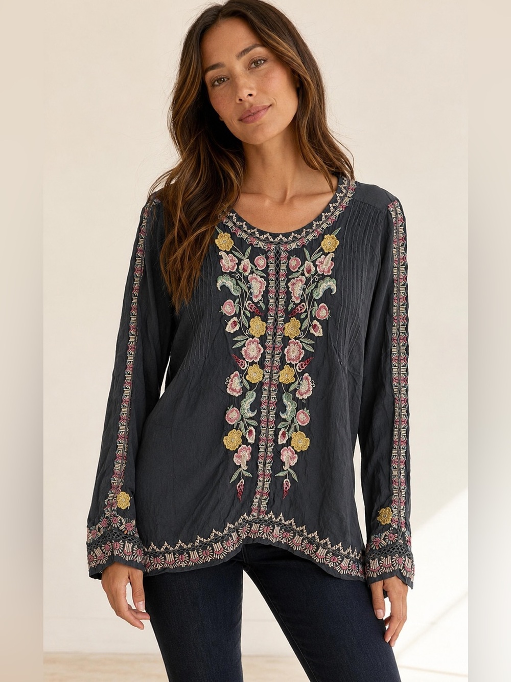 Johnny Was Floral Embroidered Blouse Women’s Small